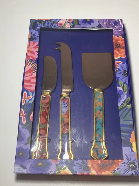 Antropología Cuchillo de Queso Trío Colorido Floral y Cobre Juego de 3 Nuevos