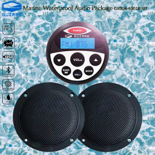 Boat Bluetooth Stereo Speakers System w/ Marine FM AM Radio Receiver for Yacht
