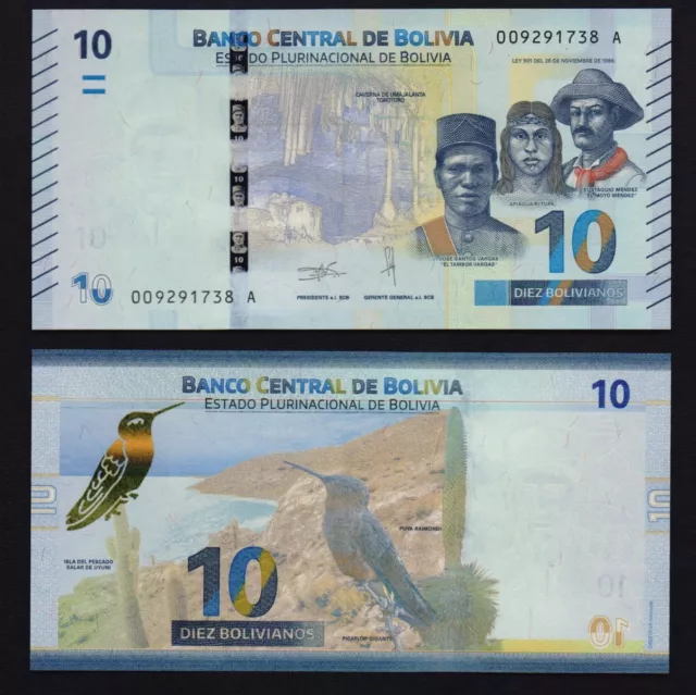 BOLIVIA:  P#new 10 Bolivia Bolivianos 2018 Uncirculated Banknote.