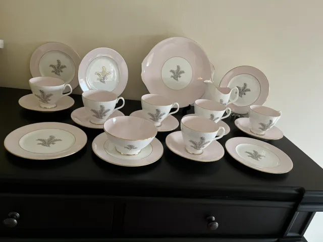 Pink  Vintage Royal Albert Sugar Candy Tea Cups Saucers Plates Set Tableware