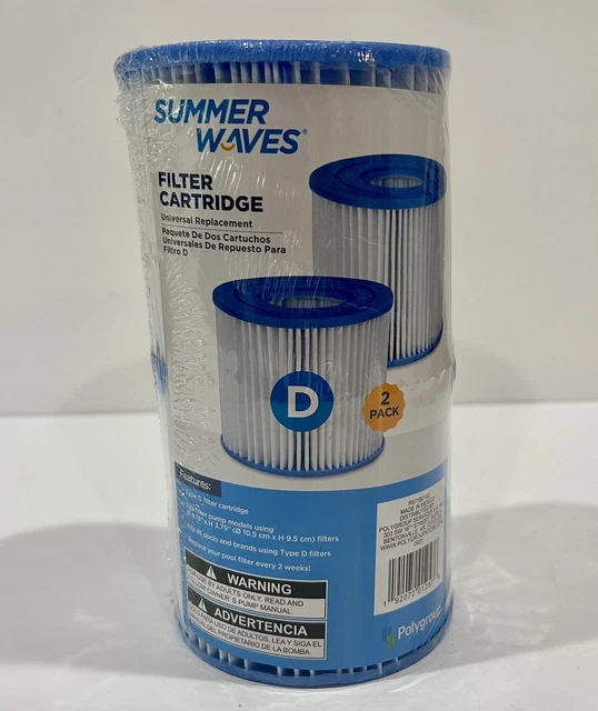 SUMMER WAVES POLYGROUP Pool Filter Cartridge (D Type) 2 Pack