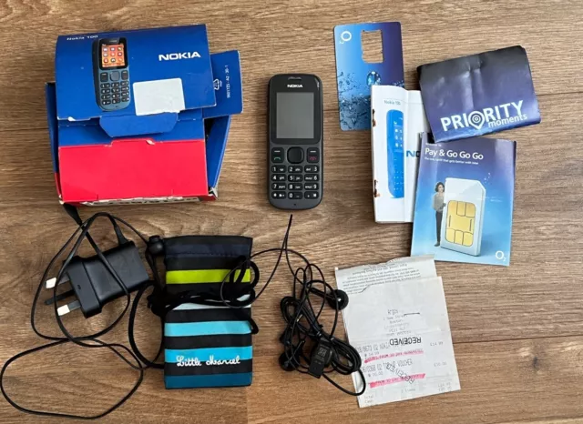 Nokia 100 - Phantom Black - (O2 Network) Mobile Phone Box, Charger, Etc