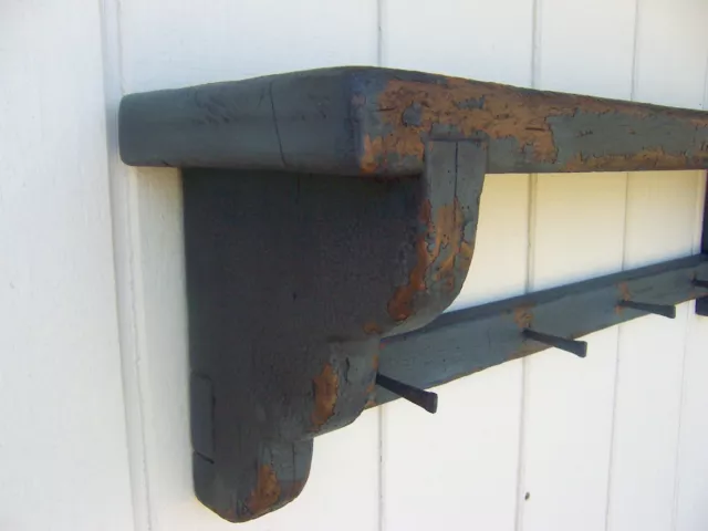 Primitive Rustic Mantle Painted Country Wall Shelf Peg Rack Mantel Wood Shelves