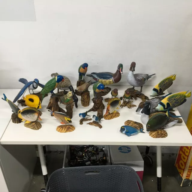 PICK UP ONLY Set of Wooden Model Lorikeets, Ducks, Budgies, Fish (O) #129