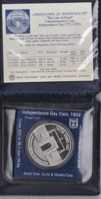 Kappyscoins G8190    Israel 1992 Silver Cameo  Proof Independence Day