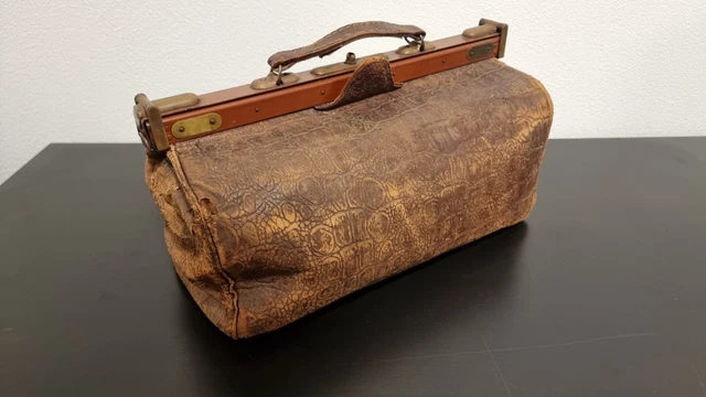 Antike Arzttasche Arztkoffer Doktortasche Hebammen Leder Koffer Antiquität