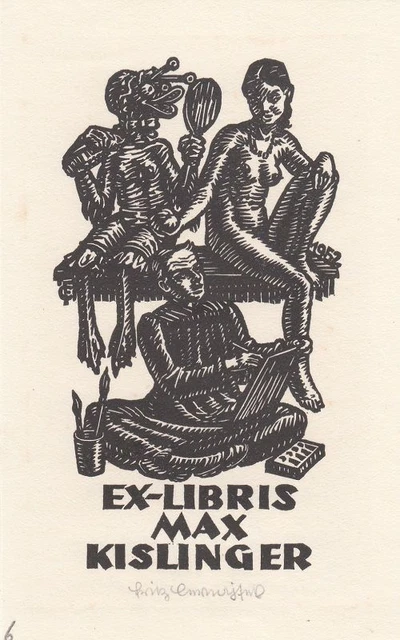 Exlibris Bookplate Gravure sur Bois Fritz Cernajsek 1910-1996 Kislinger Monster
