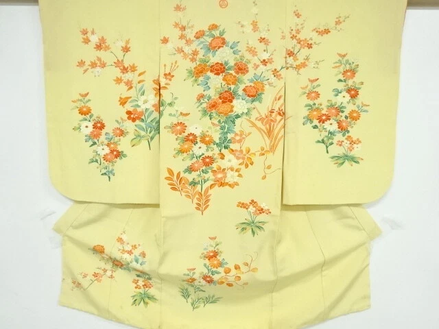 44939# Japanese Kimono / Antique Kimono For Girls / Floral Plants