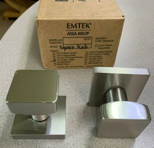 Emtek Solid Brass Square Dummy Knob-Set Square Rosette Satin Nickel C5050SQUUS15