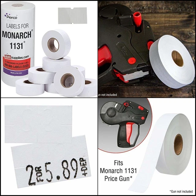 White Pricing Labels for Monarch 1131 Price Gun - 8 Rolls, 20,000 Blank Marking