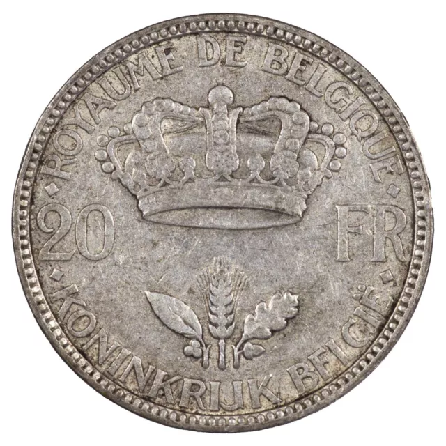 Belgique 20 Francs 1935 argent Léopold III position B pièce monnaie KM20/104.1 2