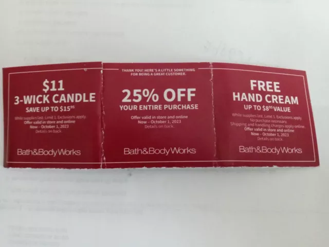 BATH & BODY WORKS 25% Off Entire Purchase Coupon  EXPIRES 10/1 Codes For 3