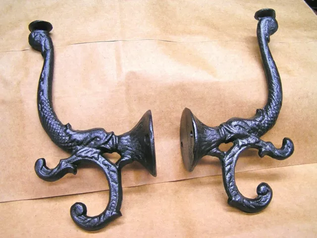 TWO solid Cast Iron Wall Hooks, Oil Rubbed bronze finish