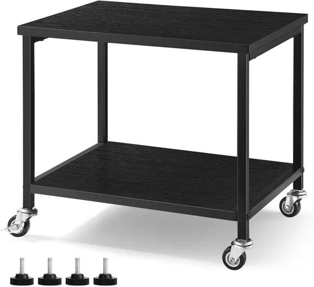 2 Tier Under Desk Printer Stand,Mobile Printer w/Storage Shelf Lockable Wheels