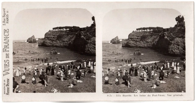 Biarritz.Les Bains du Pont Vieux.Bathers.Stereo Photo.View of France.Animated.