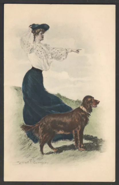 Clarence Underwood, 1907 Max Munk Series 377 Glamour Girl & Irish Setter Dog- EX