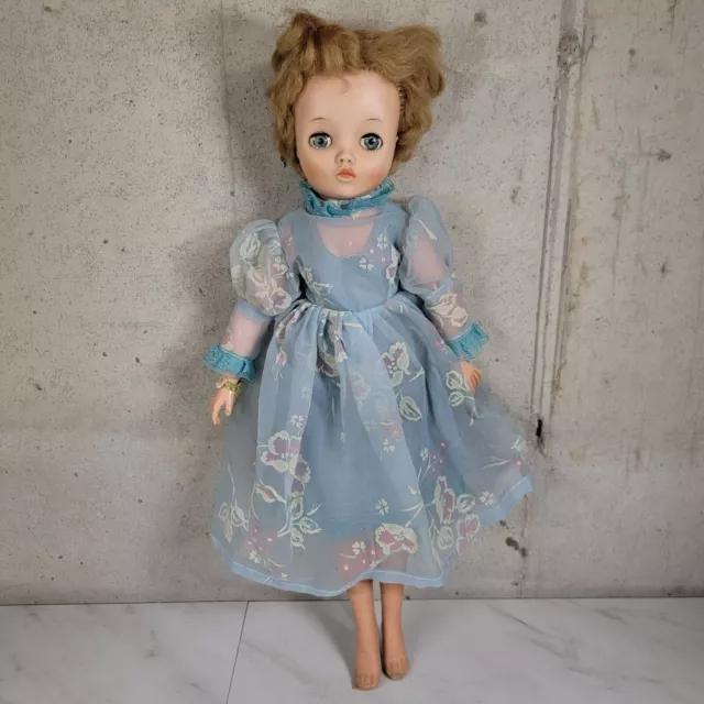 18" 1950s Uneeda 210 Doll Blonde Blue Eyes Blue Dress 2