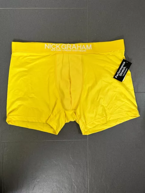 Nick Graham Mens Yellow Boxer Brief Solid Polyester Performance Stretch XL New