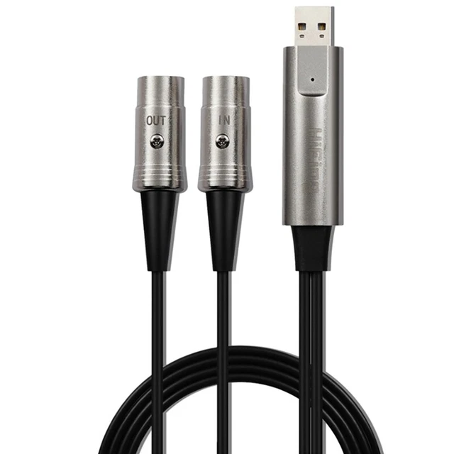 USB IN-OUT MIDI Cable in Out Interface 5 Pin Line Converter PC to Music Key W7X9