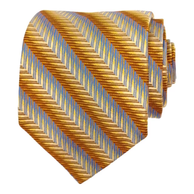 Jos A Bank Mens Classic Designer Tie 100% Silk Woven Gold Blue Striped Necktie