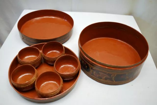 Antique Burmese Betel Nut Box Lacquerware Myanmar Storage Container Paandan Old" 8