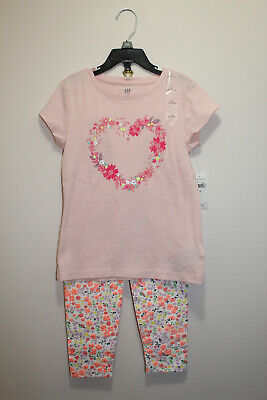 Gap Kids Girls Outfit Combo T-Shirt & Leggings Floral Pink White Multiclr Size S