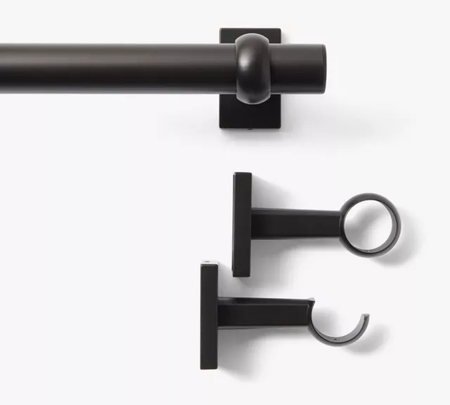 NEW-Pottery Barn Cast Iron Black Curtain Rod & Wall Bracket .75" width, 48-88" M