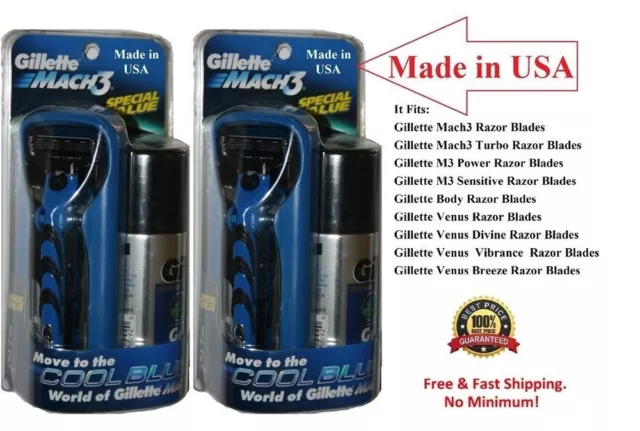 2 Gillette Mach3 Razor Handle 4 Cartridges+Shaving Gel Mach 3 Blades Shaver USA