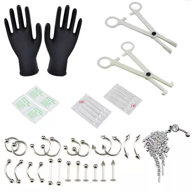 37PCS/Set Body Piercing Tool Kit Ear Nose Belly Button Navel Nipple Needl C_js