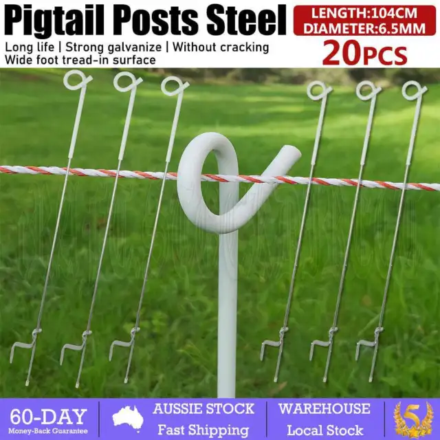 20x Fence Pigtail Posts Steel Electric Graze Farming Tape Fencing Anti-rust New