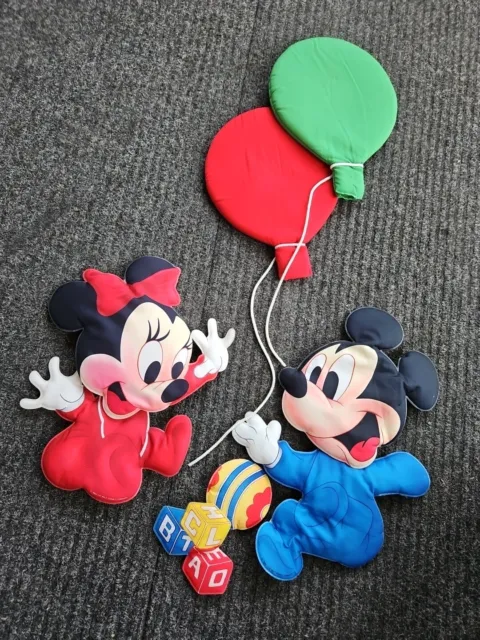 VTG Disney Babies Mickey & Minnie Plush Nursery Wall Hangings Puffy Plush 1984