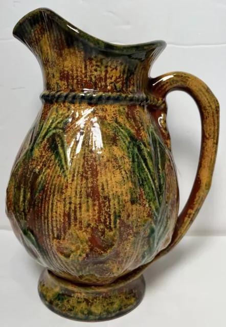 1999 Ned Foltz Pottery Reinholds PA Redware Large Pitcher Jug Milk Juice Corn