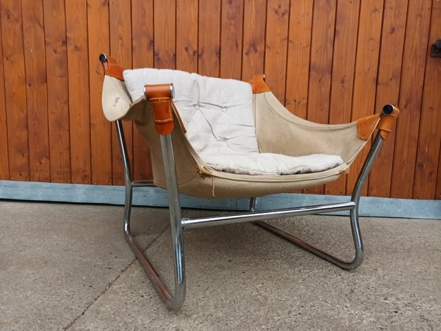 Safari Sedia Vintage 60er Pelle Relax Facile Sedia Westnofa Epoca Danish