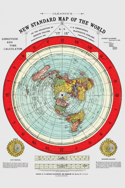 Flat Earth Map - Gleason's New Standard Map Of The World - Large 24" x 36"  1892 2