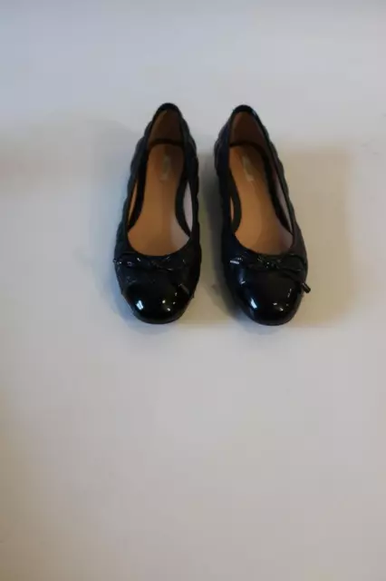 Womens Geox Black Quilted Leather, Patent Leather Toe Cap Ballet Flats 7*