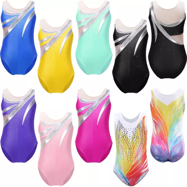 Kids Girls Gymnastic Leotard One Piece Biketard Athletic Jumpsuit Shiny Unitards