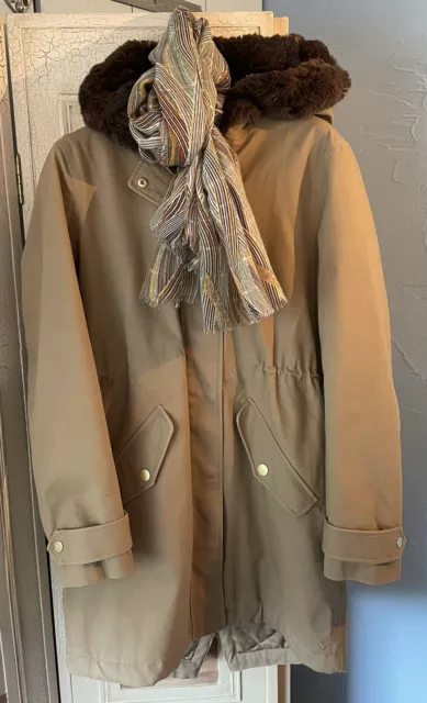 JOULES PIPER PARKA Coat With Faux Fur Trim Hood Size 12 42.00