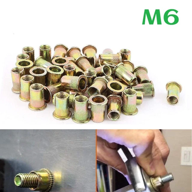 Assortimento dadi rivetto M6 filettati e aperti acciaio zincato confezione da 50