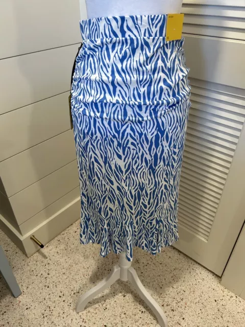 Diane Von Furstenberg Blue And White Cotten Midi Skirt, Sheared Sides, Xs