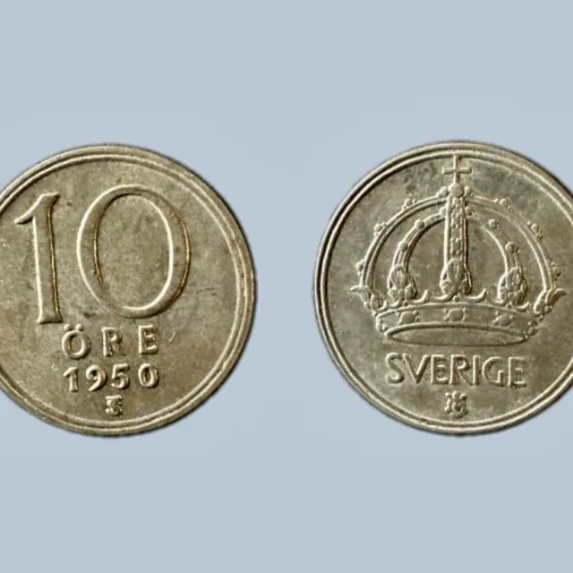 1950 Sweden Gustaf V (1907-1950) Silver 10 Öre UNC KM# 813 Vintage Coin