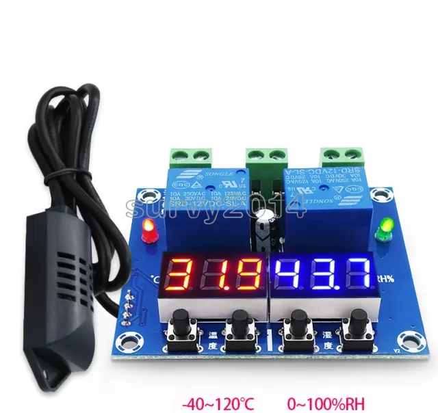 XH-M452 DC 12V Dual Digital LED Temperature & Humidity Control Thermostat +Probe