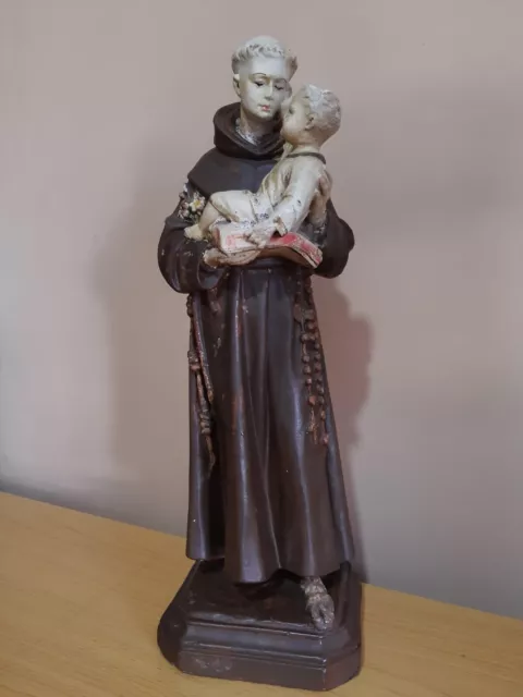 Antica Statua in Gesso Dipinta a Mano di Sant'Antonio da Padova - Inizi del... 2