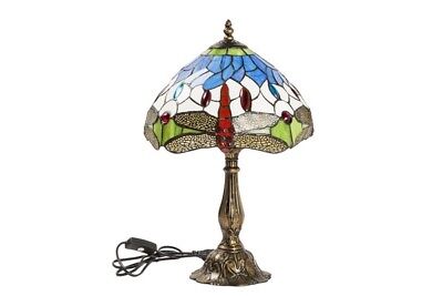 Lampada da tavolo in stile Tiffany con Libellule colorate e inserti a gocce ross