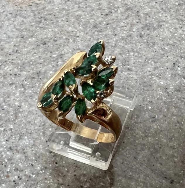 Vintage BH Effy 14K Yellow Gold Natural Emerald & Diamond Cocktail Ring