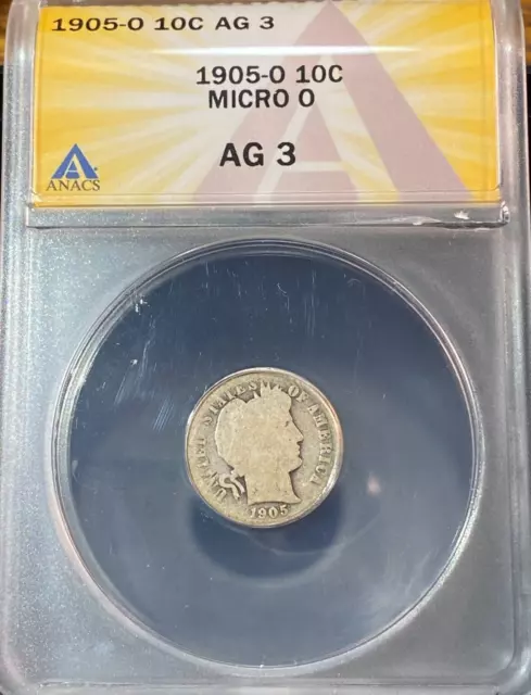 1905-O Micro O Barber Dime ANACS AG3 Best Price on Ebay* CHRC