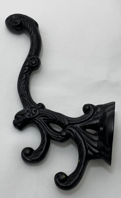 Ornate Triple Hat Coat Hook Cast Iron Gargoyle Phoenix Bird 7"H x 3.5"D Black