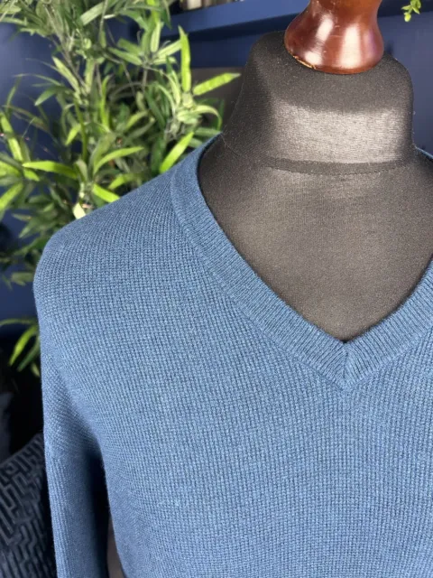 Hackett London Cotton Wool Jumper Sweatshirt V-neck Blue Men’s Size XL