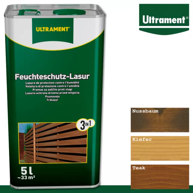 Ultrament 5L Protección de la Humedad Esmalte 3in1 Barniz para Madera Fuera En