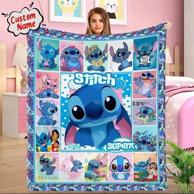 Custom Stitch Fleece Blanket, Personalized Stitch Ohana Means Family Lilo
