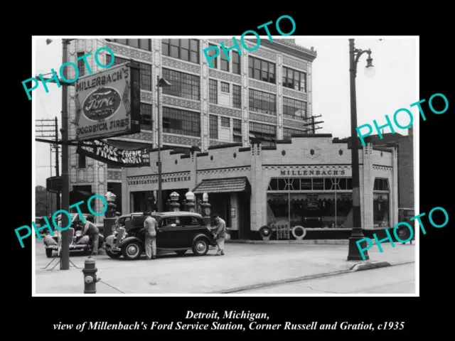 OLD 8x6 HISTORIC PHOTO OF DETROIT MICHIGAN THE FORD SERVICE STATION c1935